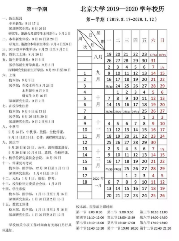 北京大学2020年寒假时间安排