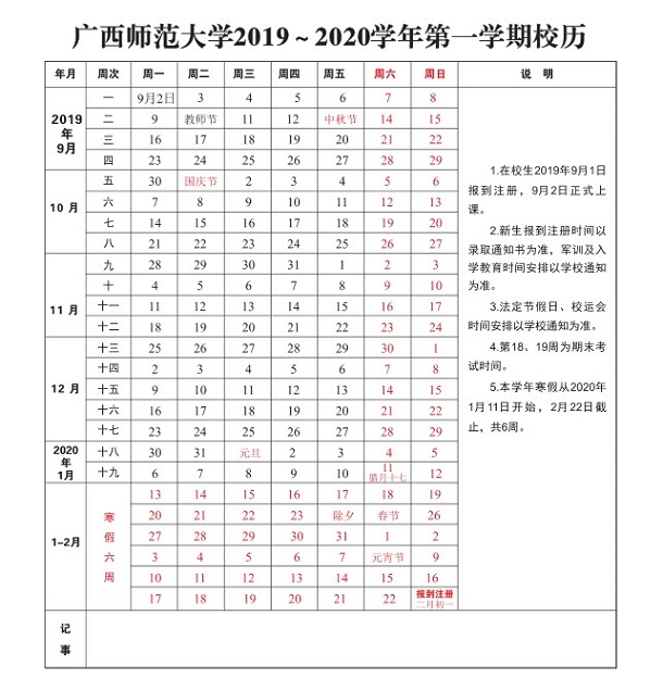 2020年广西各高校寒假放假时间