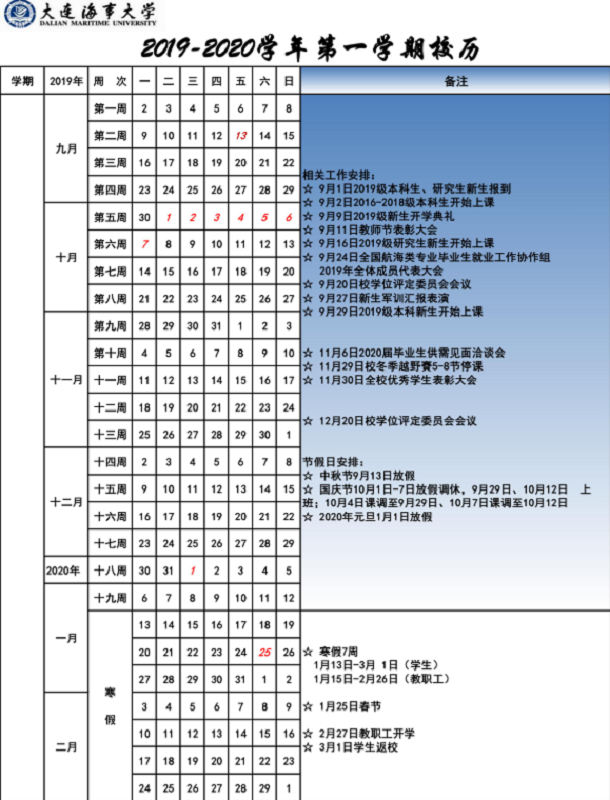 2020年大连海事大学寒假时间安排