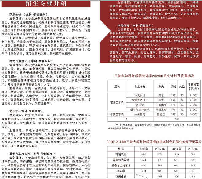 三峡大学科技学院2020年艺术类招生简章