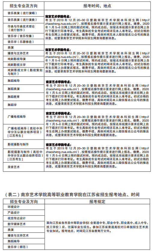 南京艺术学院2020年校考报名及考试时间