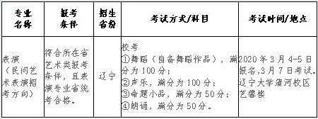 辽宁大学2020年艺术类专业招生简章