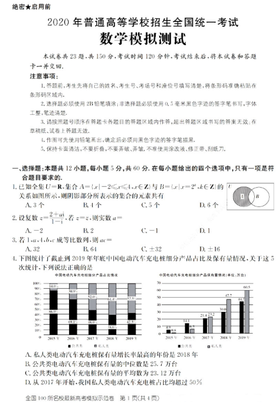 2020全国100所名校理科数学模拟卷（含答案）