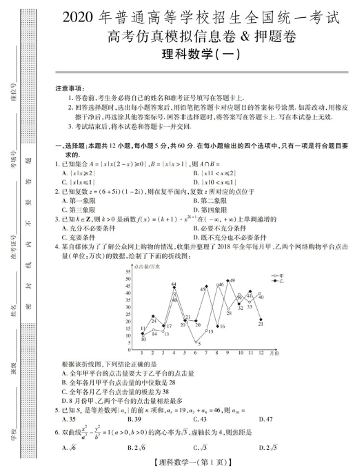 2020全国仿真高考理科数学模拟信息卷押题卷