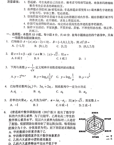 2020吉林高考理科数学押题卷及答案