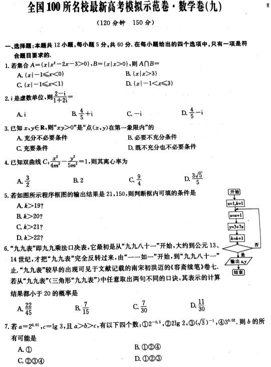 2020全国100所名校数学模拟示范卷（含答案）