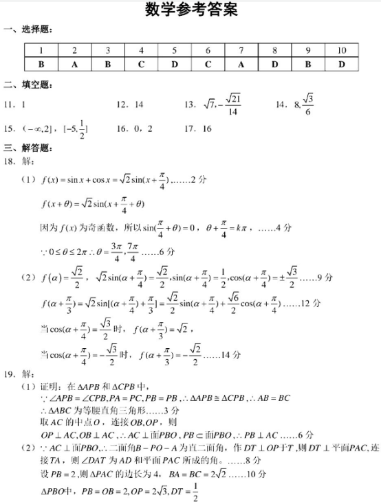 2020四川高考数学押题卷（含答案）