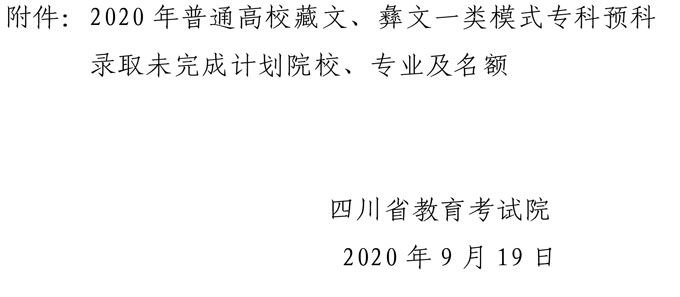 关于普通高校藏文、彝文一类模式专科预科录取未完成计划院校征集志愿的通知