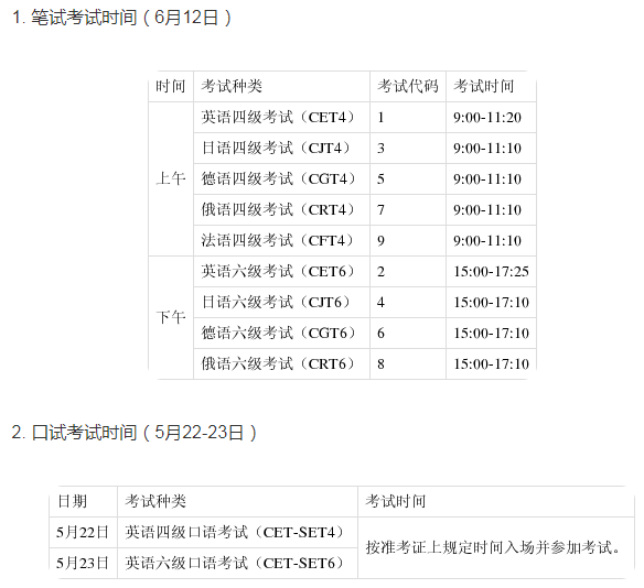 2021年上半年甘肃四六级什么时候考试