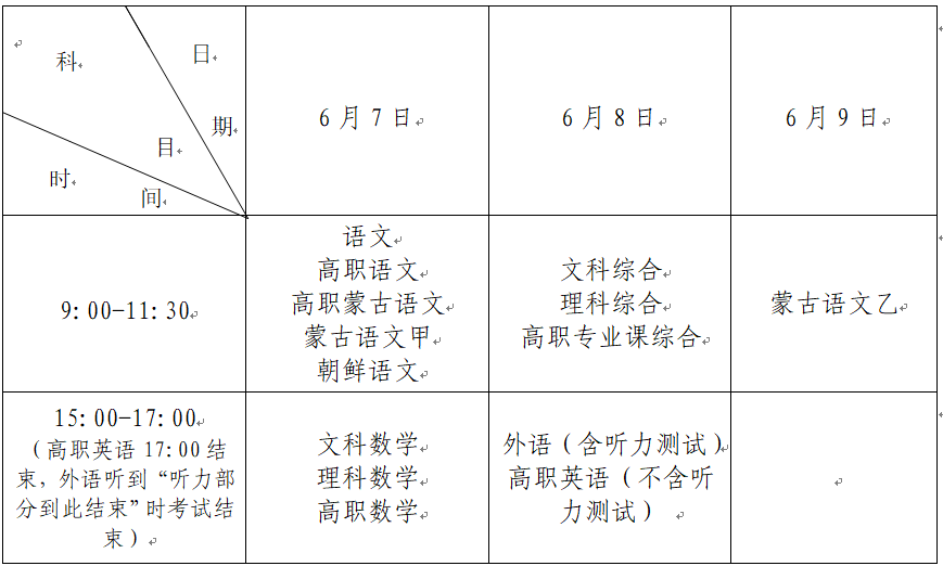 关于2021年内蒙古自治区普通高考时间安排的通知