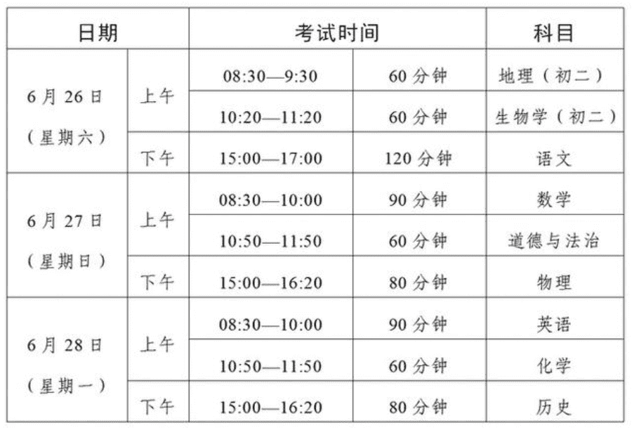 2021年广东中考时间及中考科目安排