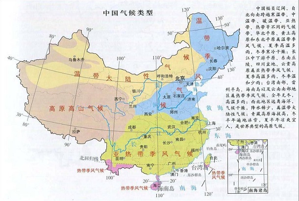 中国气候分布图 有哪些气候类型